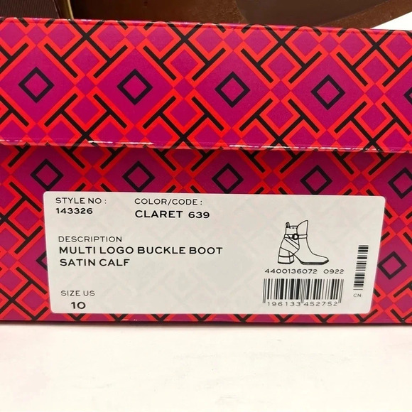 Tory Burch Multi Logo Buckle Boot Ankle Booties Square Toe Claret Burgundy 10 - Picture 9 of 14